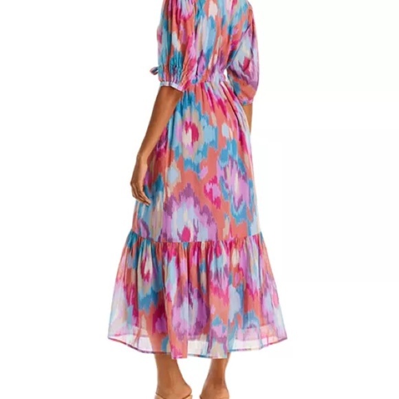 Banjanan Betty Abstract Ikat Print Pink Blue Medi Dress Organic Cotton Dress XL - Picture 3 of 9